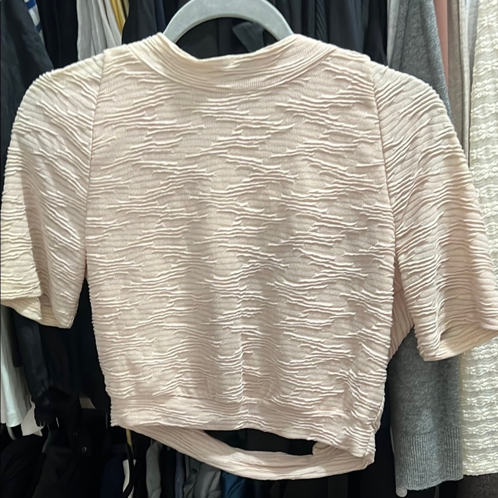 Walter Baker Cream Ribbed Crop T-Shirt